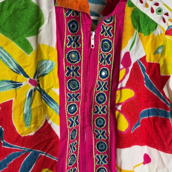 Sandy Starkman Tropical Floral Short Sleeve Jacket Full Zip Embroidered patch - Picture 3 of 7